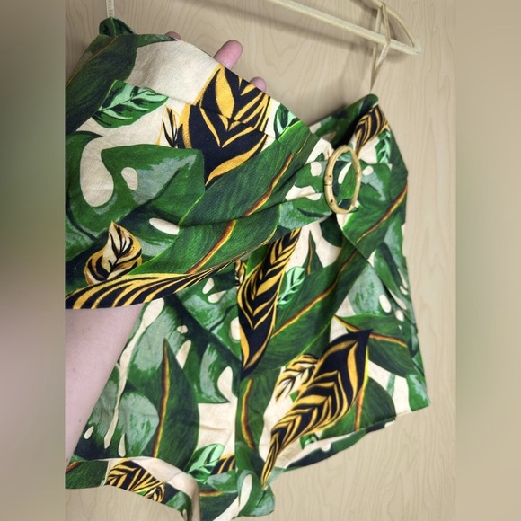 FARM Rio Green Leaf Print Linen Women Skort